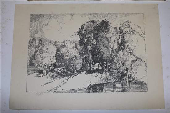 A folio of etchings and lithographs, largest 24 x 33cm